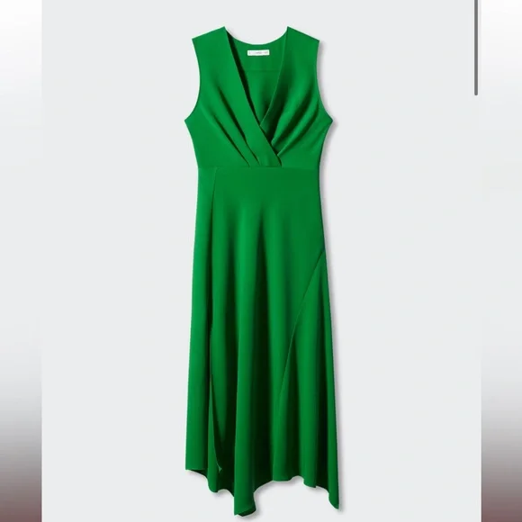 MANGO NWT Green Asymmetrical Dress with Side Slit Size 4 - Picture 6 of 8